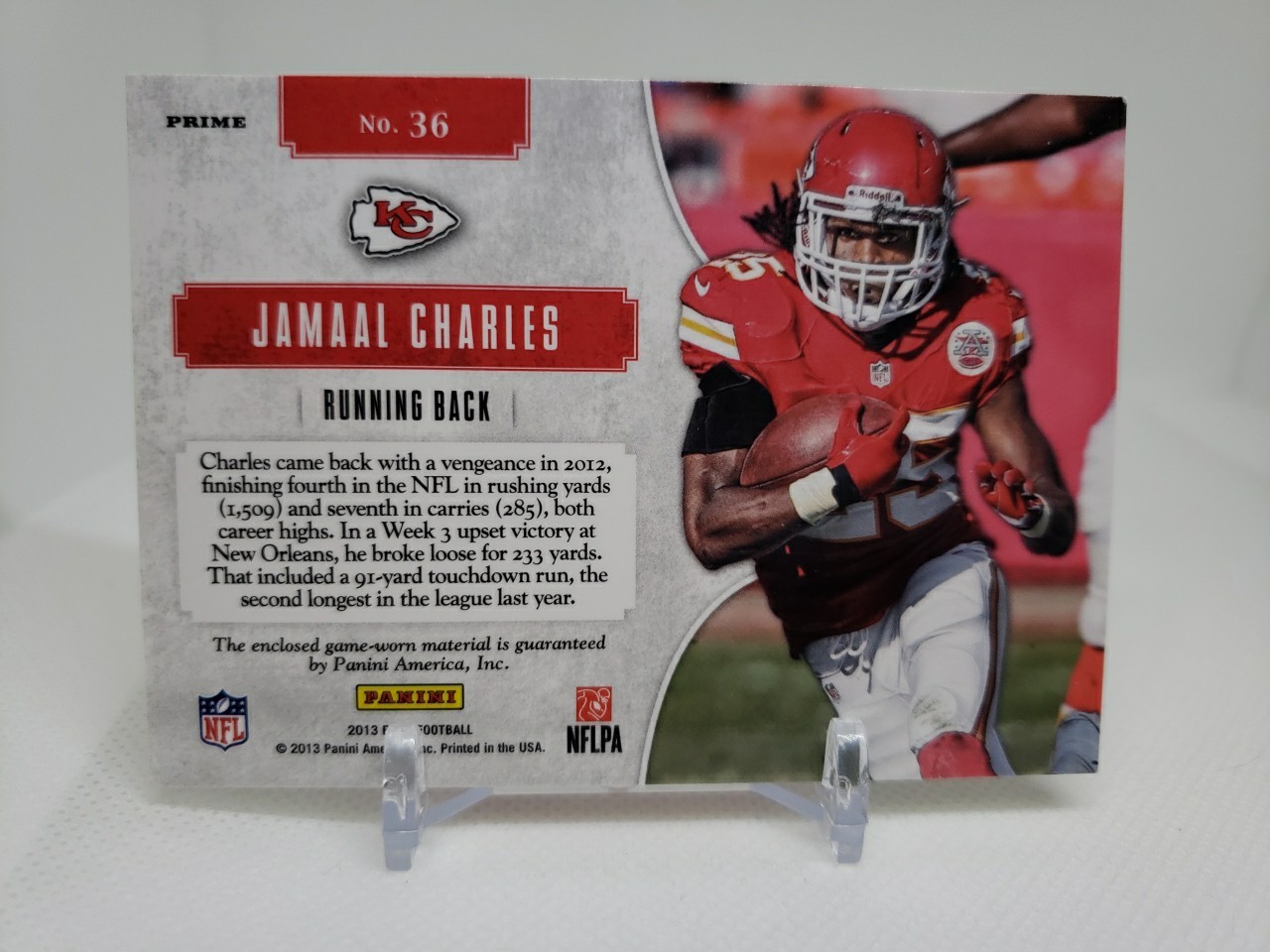 2013 Jamaal Charles Patch Panini Elite Gridiron Gear Prime /49 #36 KC Chiefs