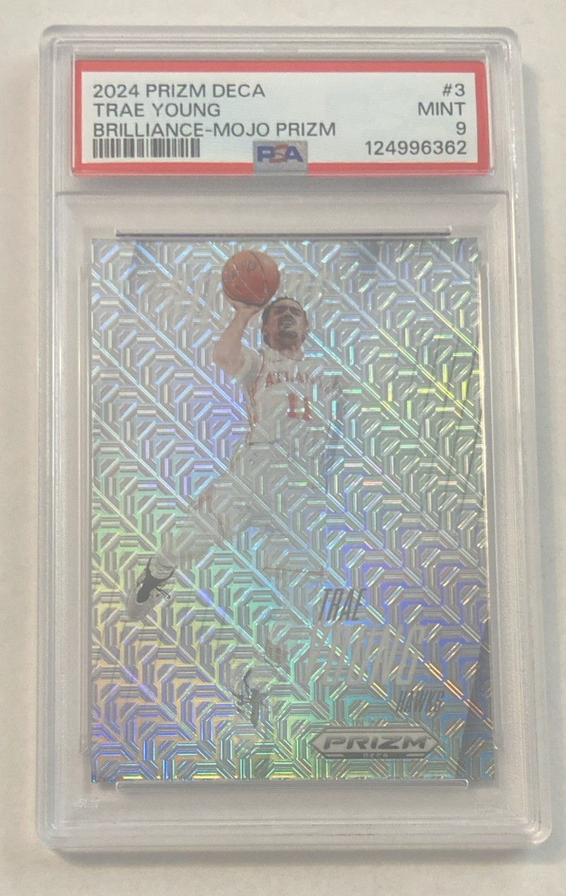 2024-25 Panini Prizm Deca Trae Young #d /25 Brilliance Mojo Prizm Insert PSA 9