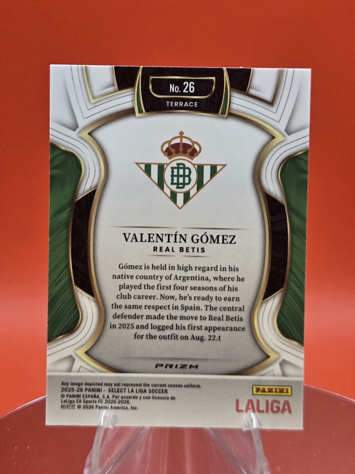 Valentín Gómez 2025-26 Panini Select La Liga RC Silver Terrace Real Betis #26