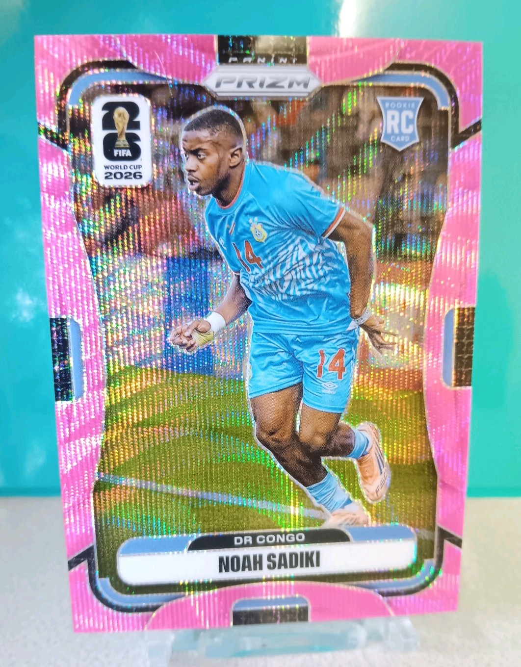 2026 Prizm Fifa World Cup Noah Sadiki Pink Wave Rookie /45 DR Congo RC
