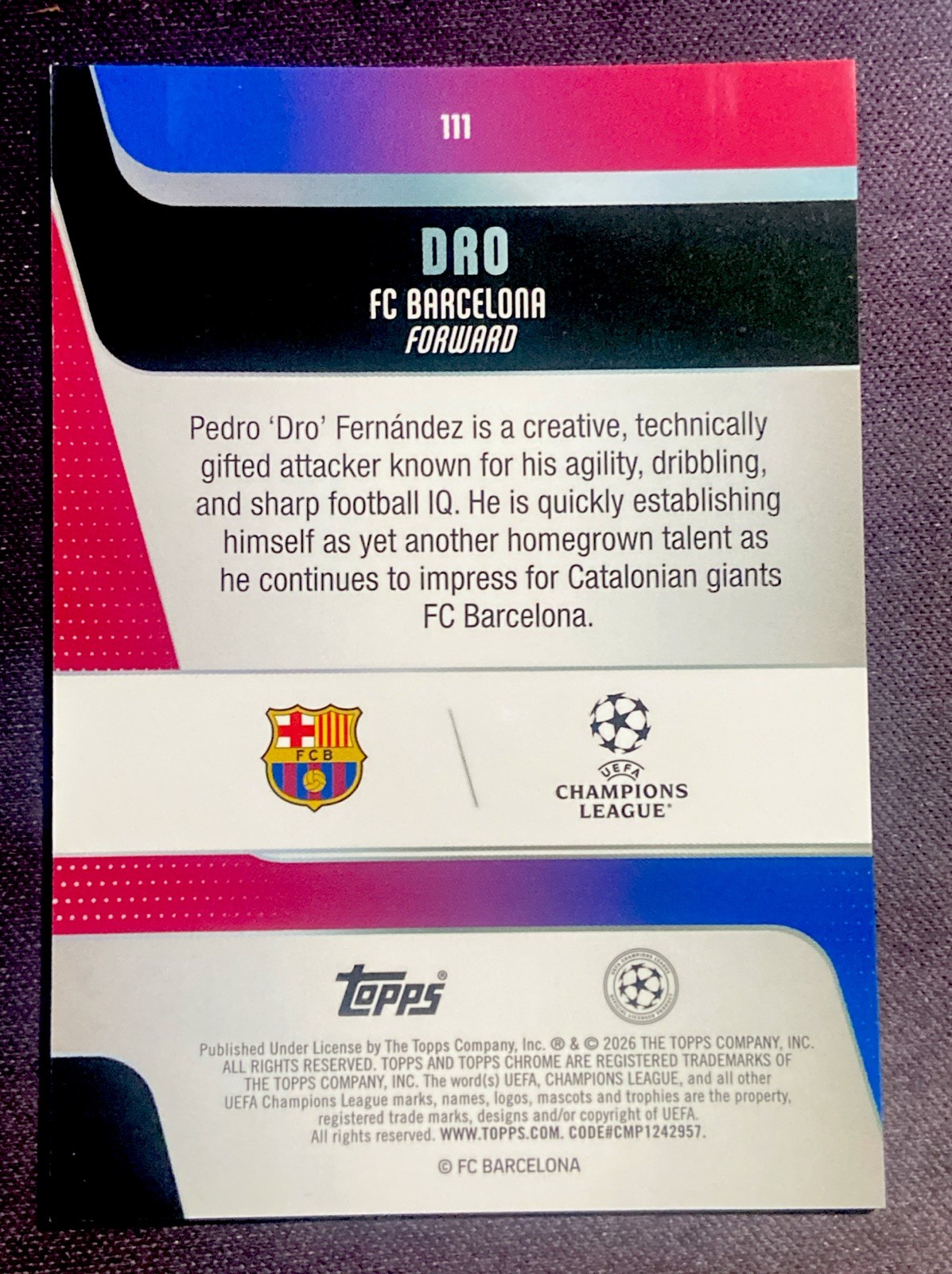 2025-26 TOPPS CHROME UEFA #111 DRO RC GREEN REFRACTOR #d 22/99 ROOKIE