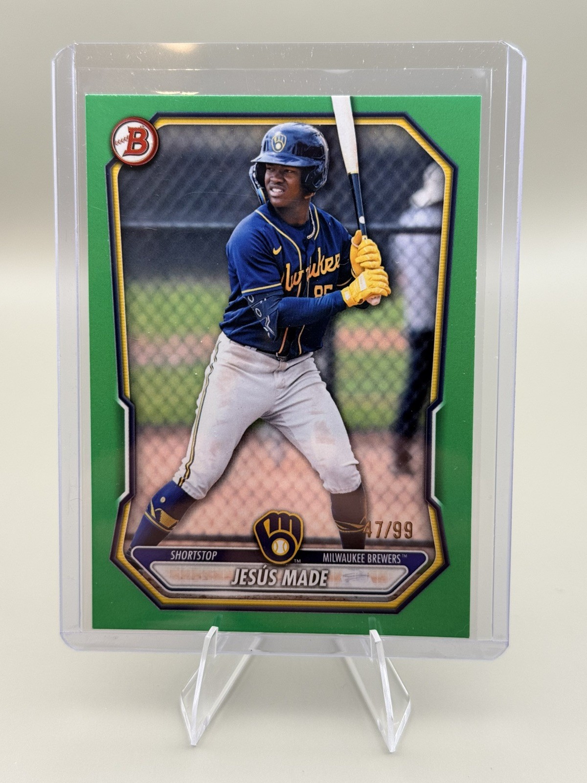 2026 Bowman Green Border /99 – Jesus Made #BP-96 Milwaukee Brewers