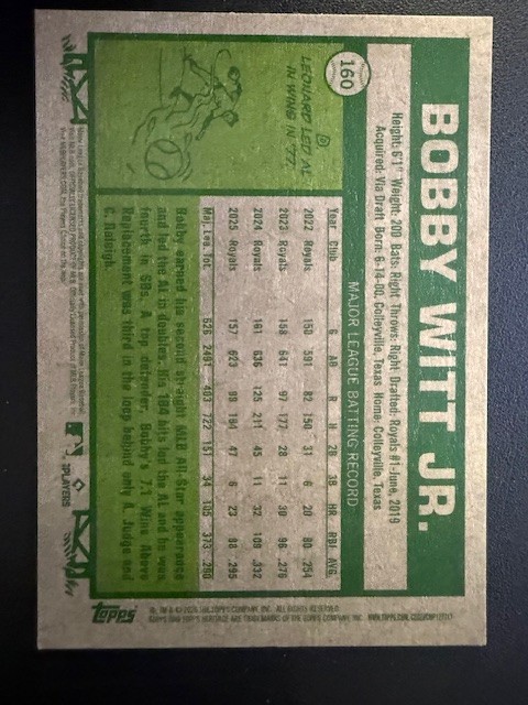 2026 Topps Heritage #160 Bobby Witt Jr Green Border 488