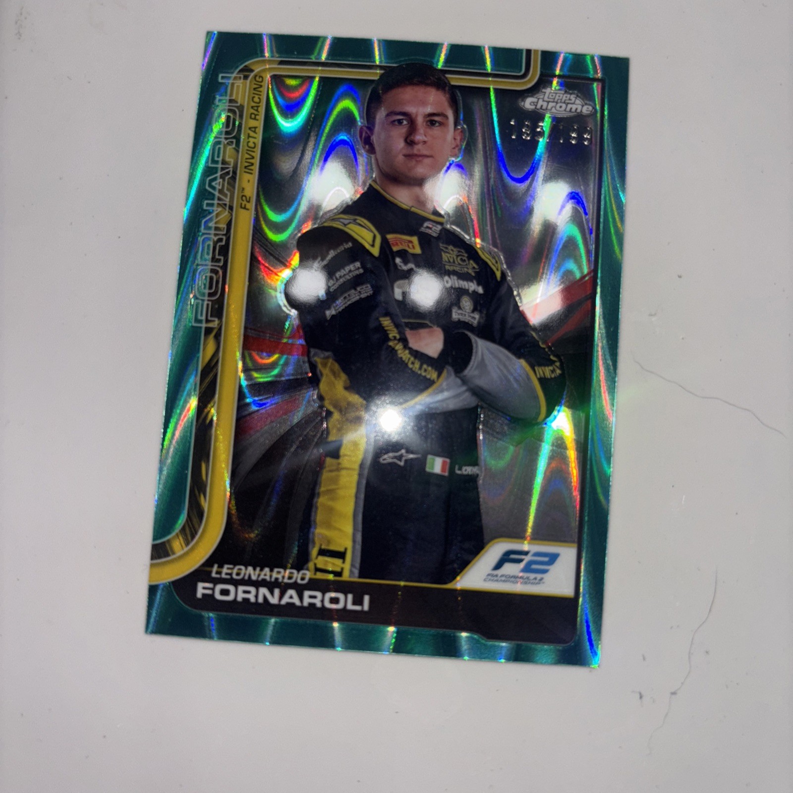 2025 Topps Chrome Formula 1 Leonardo Fornaroli F2 #21 Teal RayWave 195/ 199