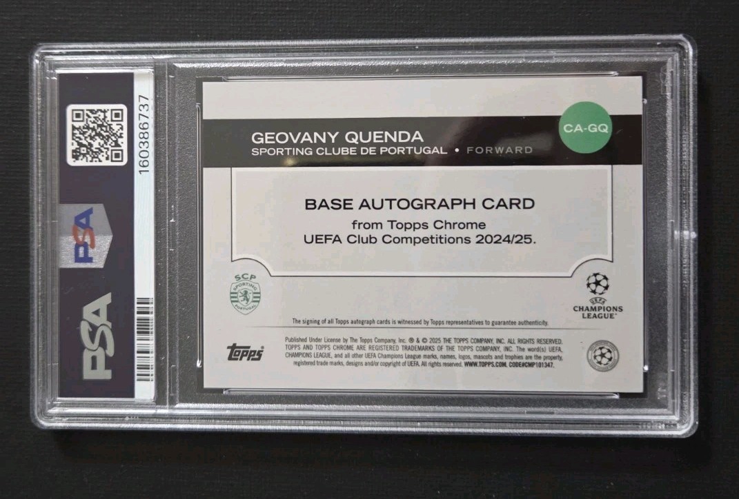 Topps 2024-25 Chrome UCC Geovany Quenda RC Auto Green Lava /99 CA-GQ PSA 10