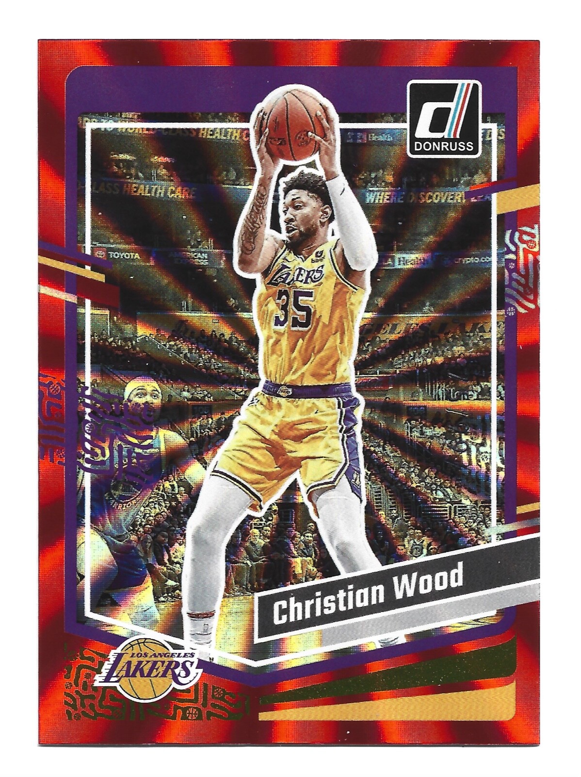 /99 Holo Red Laser 2023-24 Panini Donruss #62 Christian Wood Los Angeles Lakers