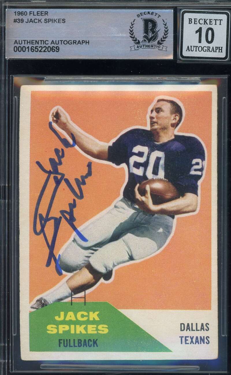 Jack Spikes Gem Mint 10 Beckett BAS Signed 1960 Fleer Rookie Autograph