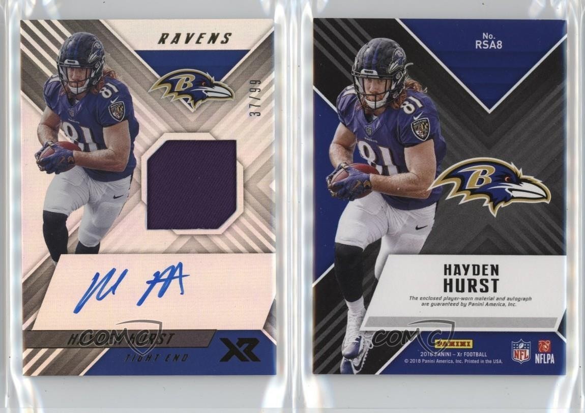 2018 Panini XR Rookie Swatch /99 Hayden Hurst #RSA8 Auto RC 09if