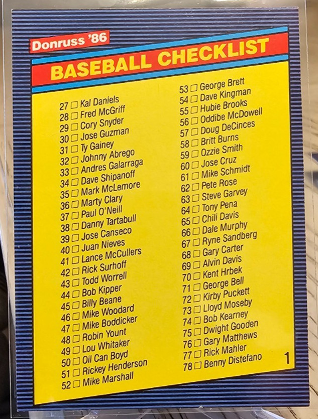 1986 Donruss Baseball Checklist #1