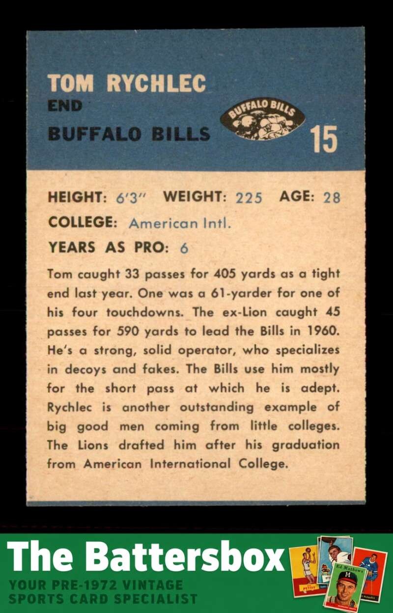 1962 Fleer #15 Tom Rychlec EX/EX+ X3751175