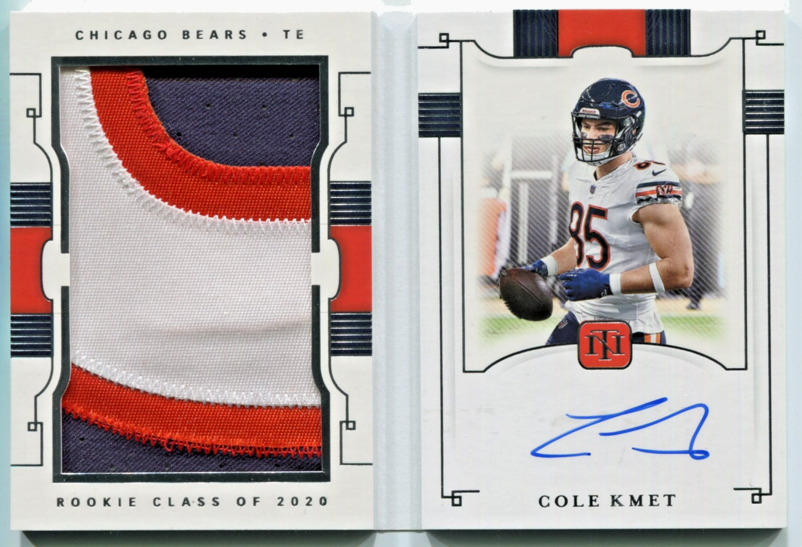 2020 National Treasures Cole Kmet RC Jumbo Prime Patch Auto Booklet RPA # 68/99