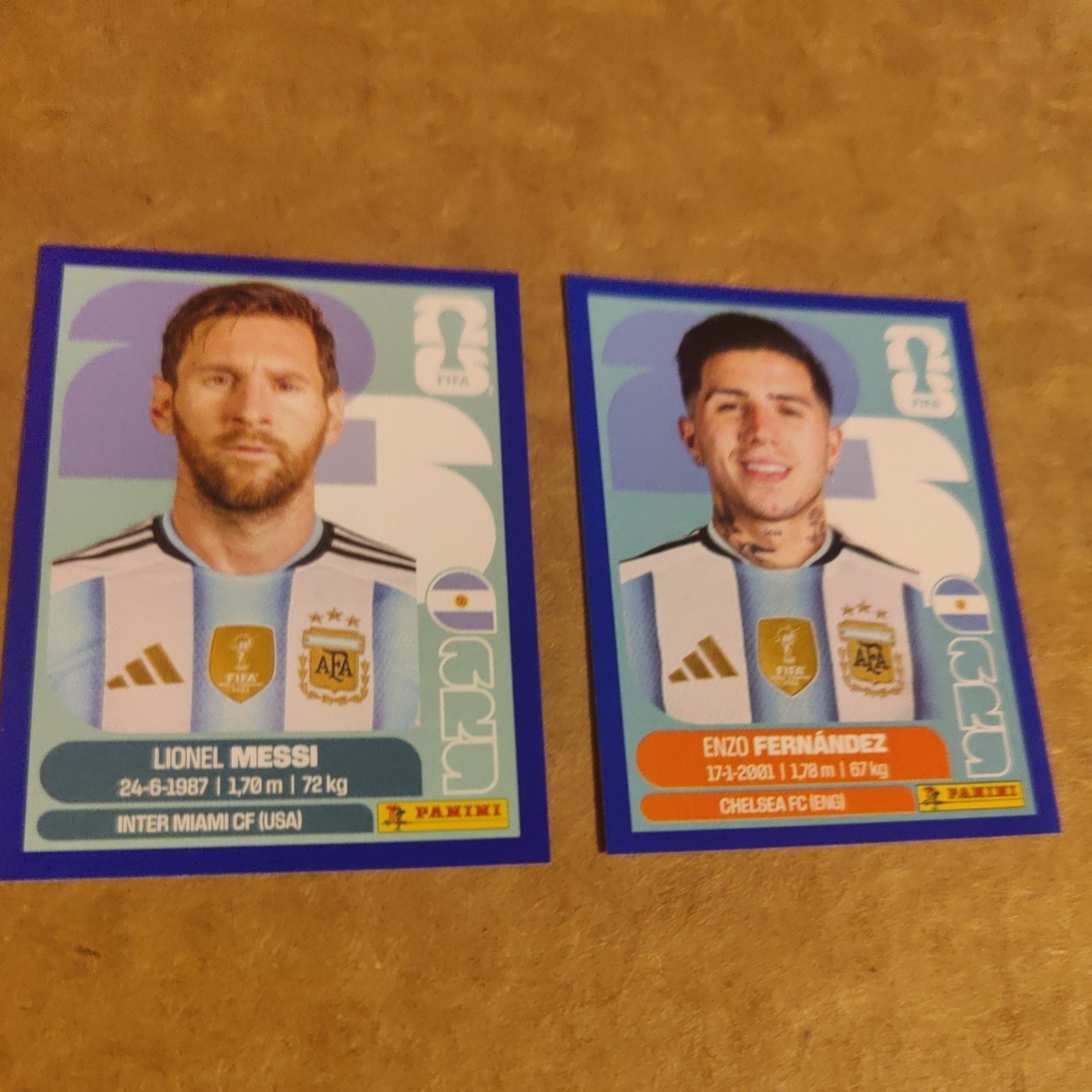 2026 Fifa World Cup stickers of Lionel Messi and Enzo Fernandez Blue Border