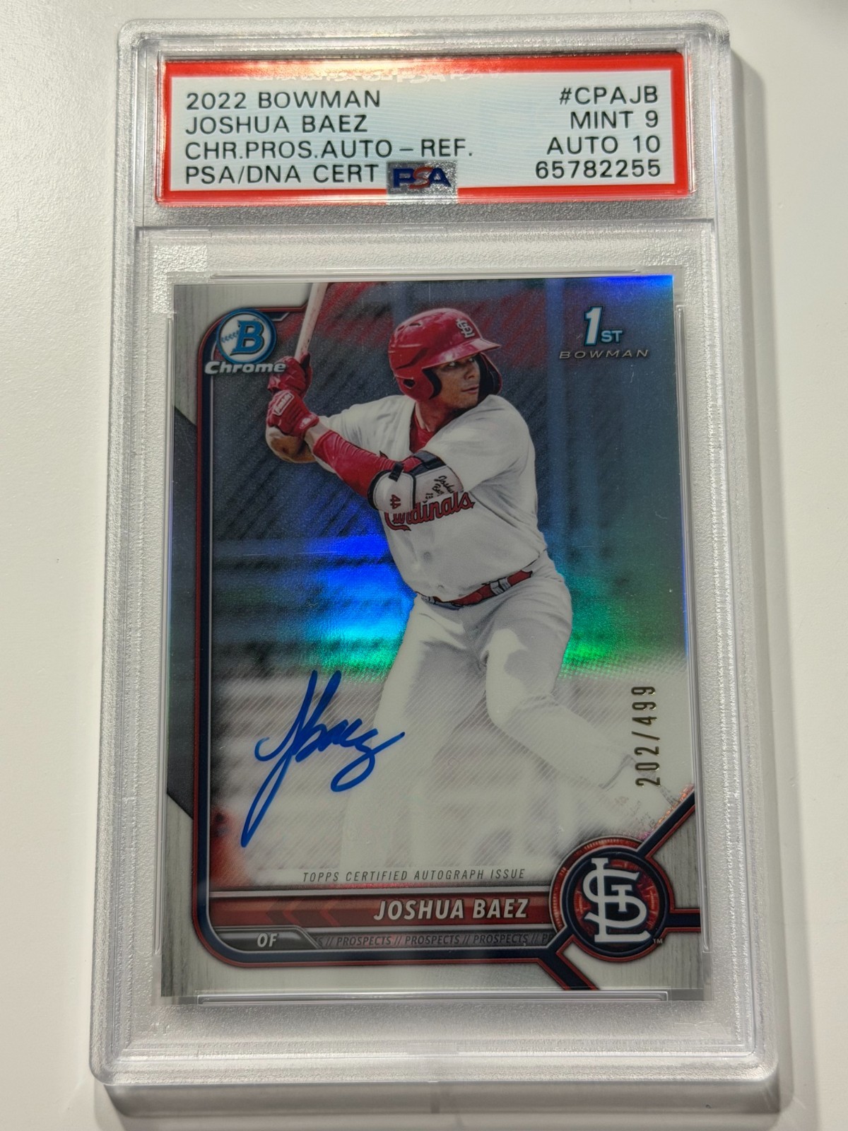 2022 Bowman JOSHUA BAEZ RC AUTO REFRACTOR 1ST /499 PSA 9 Autograph 10 Cardinals