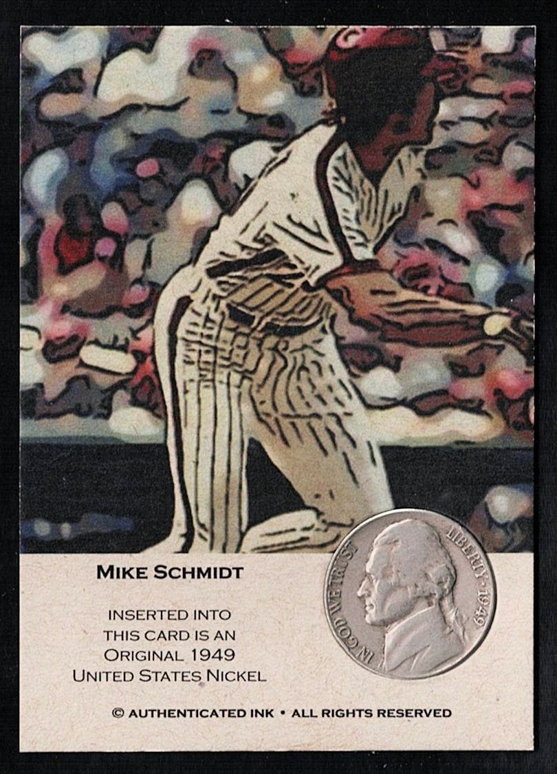 MIKE SCHMIDT -Original 1949 United States NICKEL Coin Card-PHILADELPHIA PHILLIES