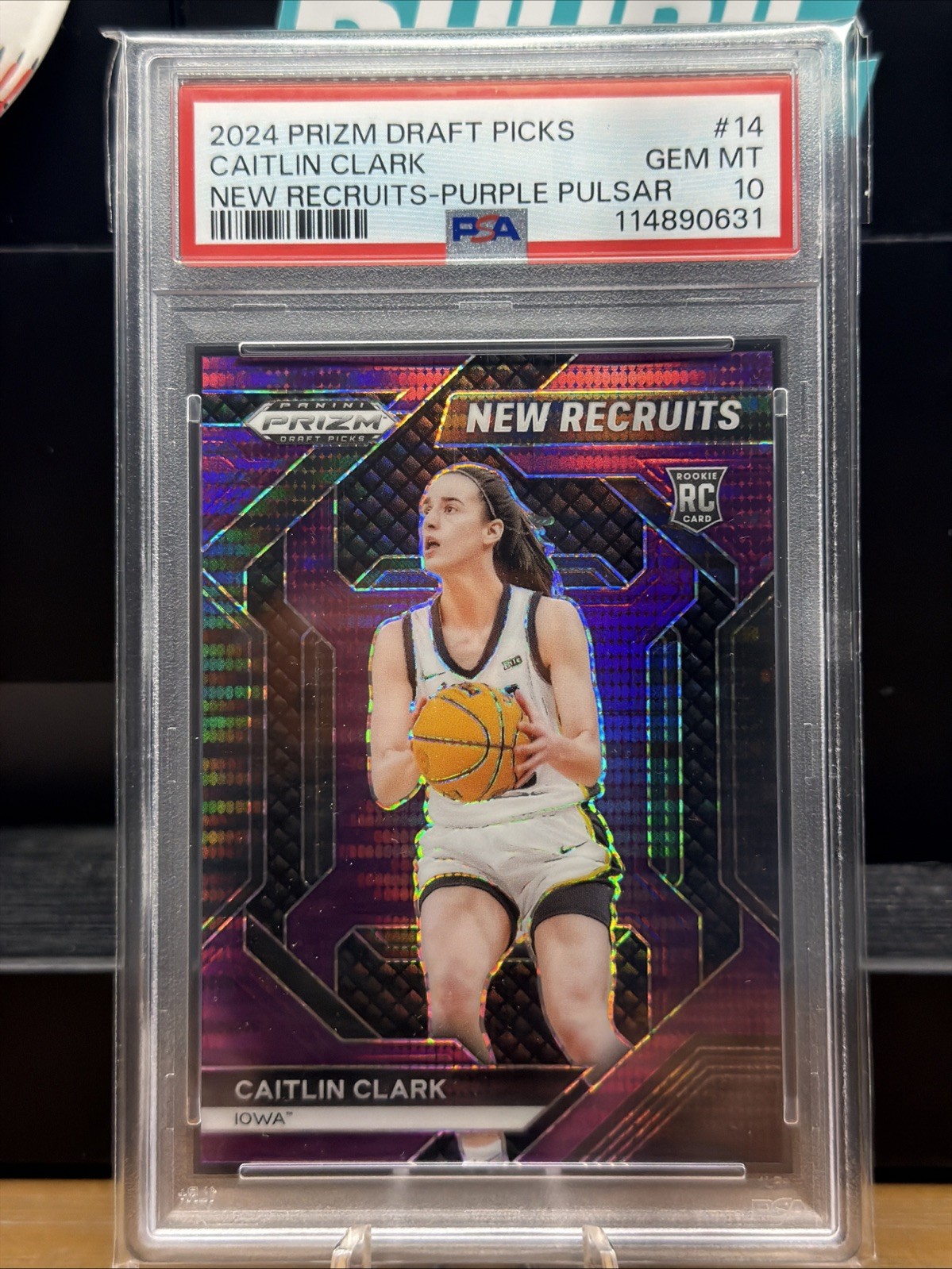 2024 Panini Draft Picks New Recruits Caitlin Clark #14 Purple Pulsar RC PSA 10