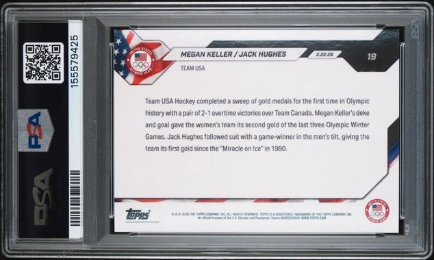 JACK HUGHES + MEGAN KELLER * PSA 10 * TEAM USA OLYMPIC GOLD * 2026 TOPPS NOW #19