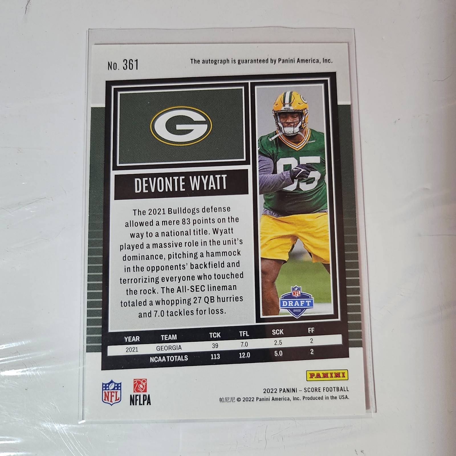 2022 Panini Score – Devonte Wyatt #361 Packers Signatures (RC, AU)