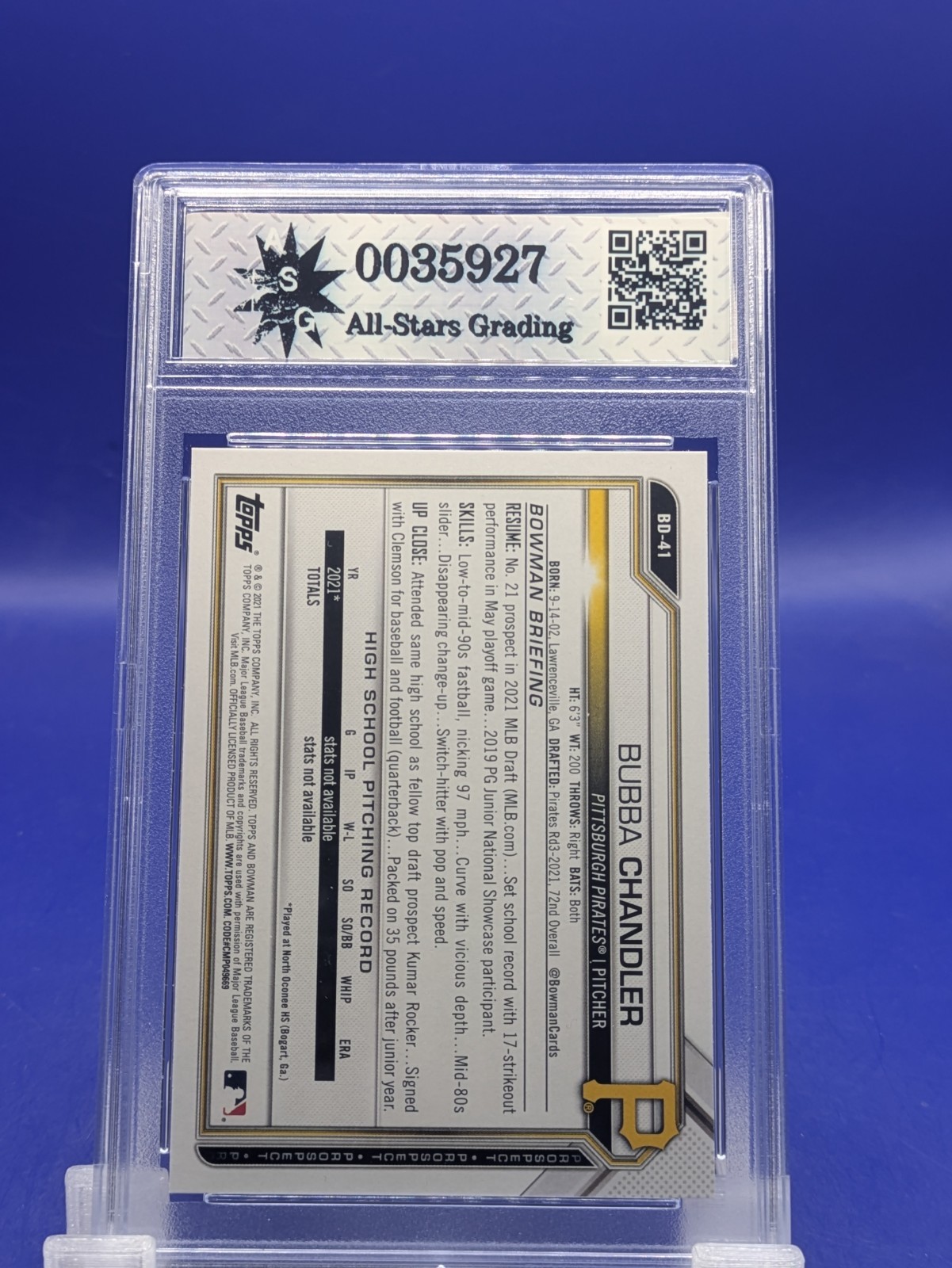2021 Bowman Draft Bubba Chandler 1st Bowman Graded Gem 💎 Mint 10