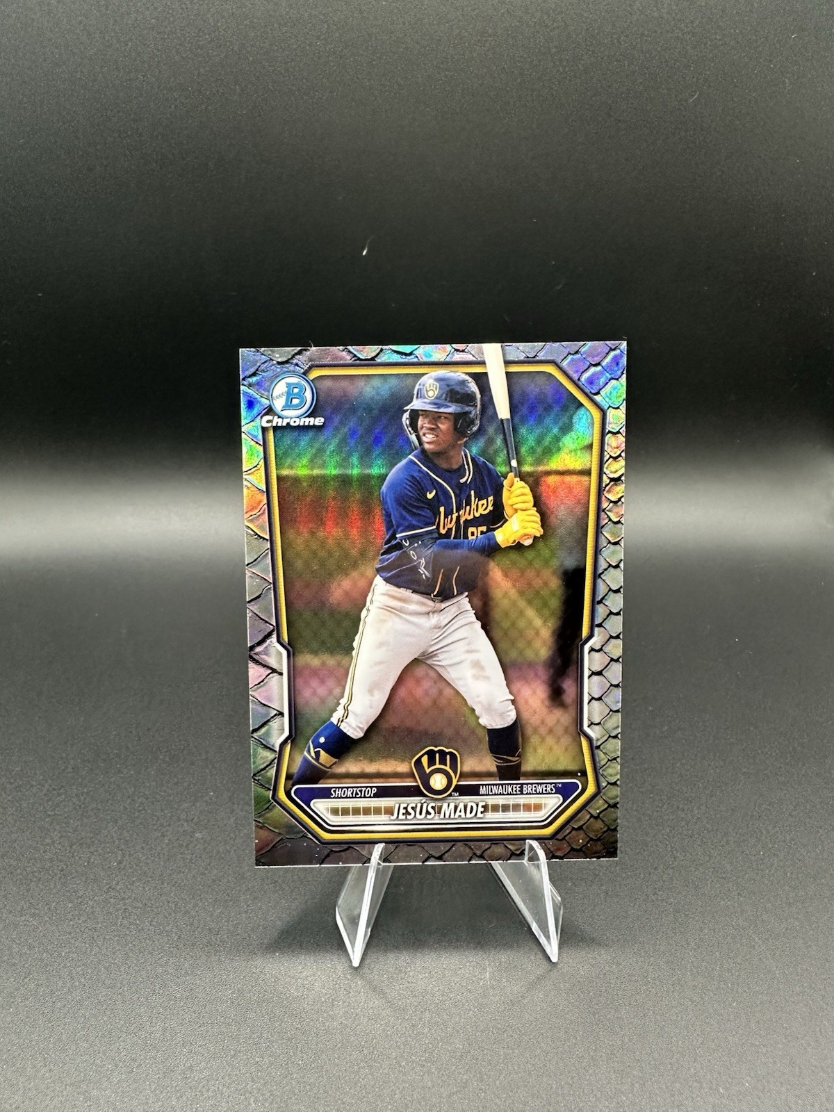 2026 Bowman Jesus Made Chrome Prospects Reptilian Refractor Brewers BCP-96