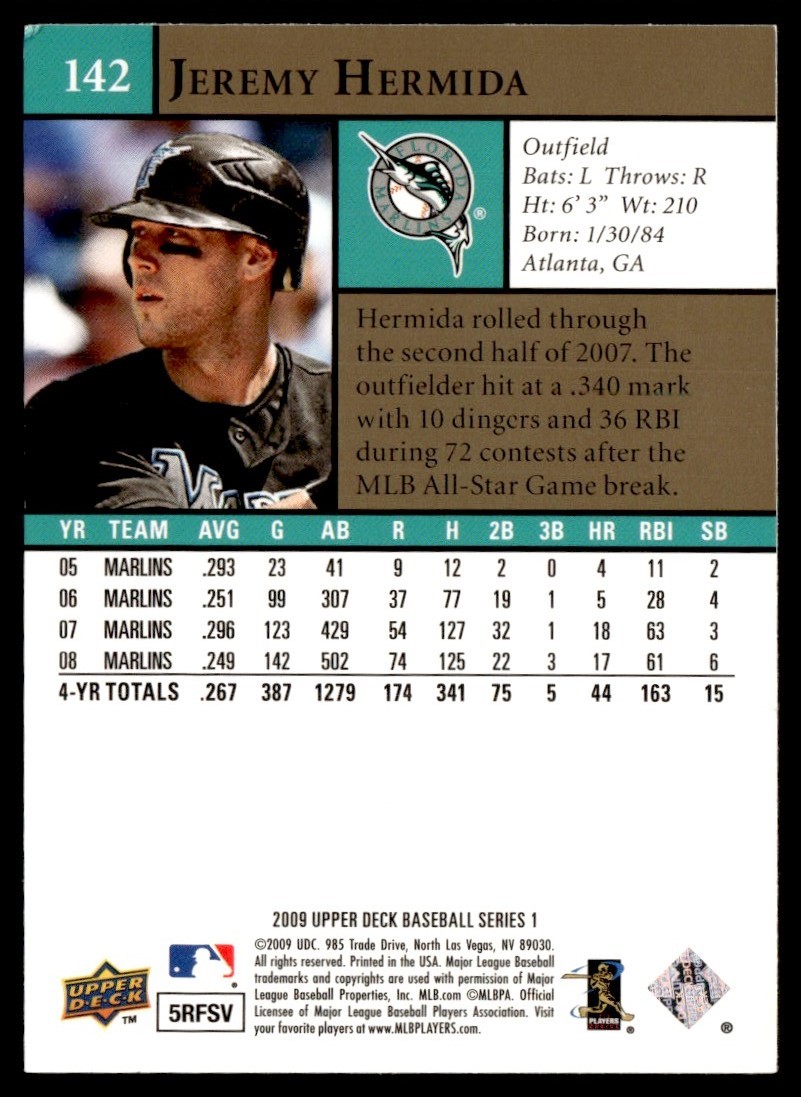 2009 Upper Deck Jeremy Hermida Florida Marlins #142