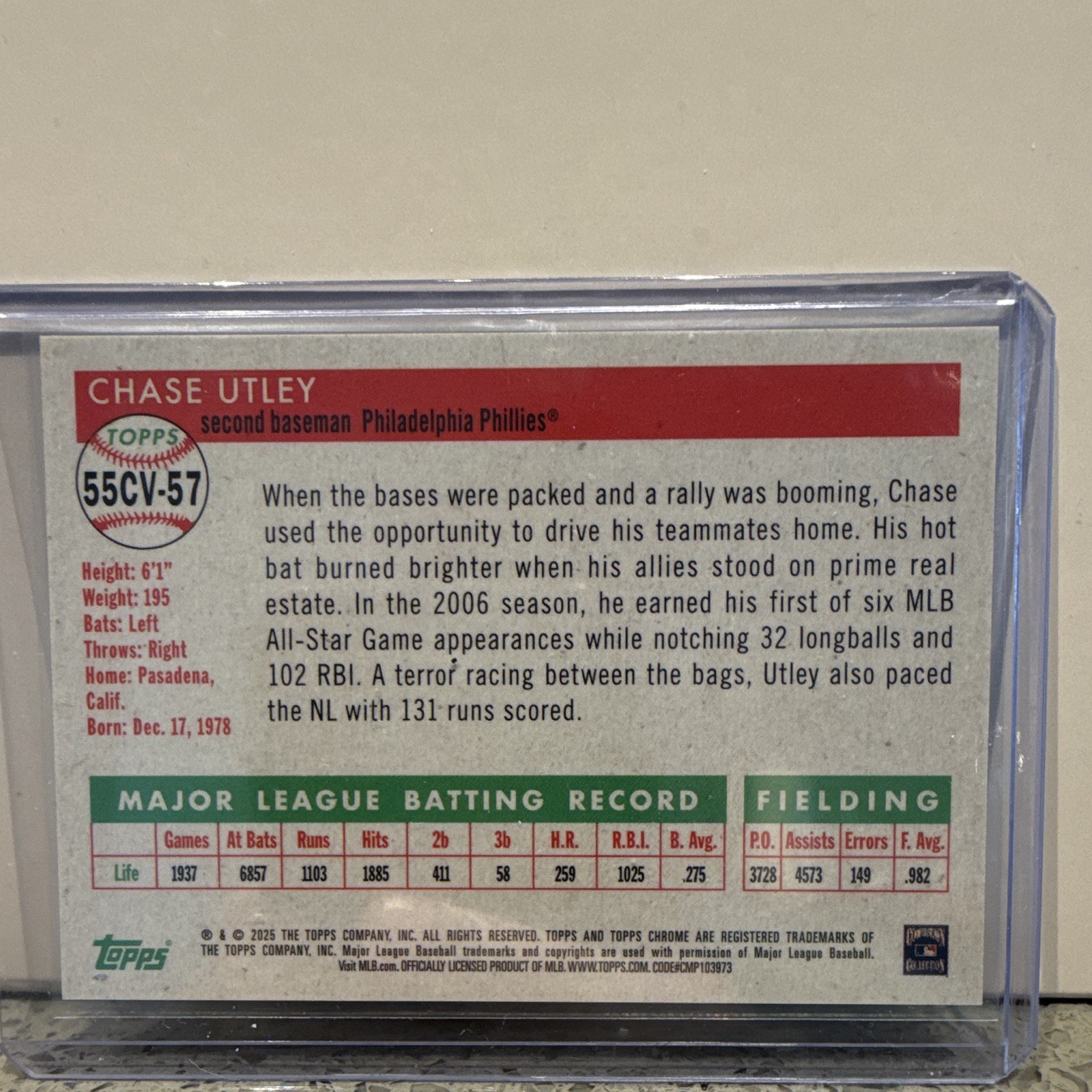 2025 Topps Chrome Platinum Phillies Chase Utley City Variation Short Print