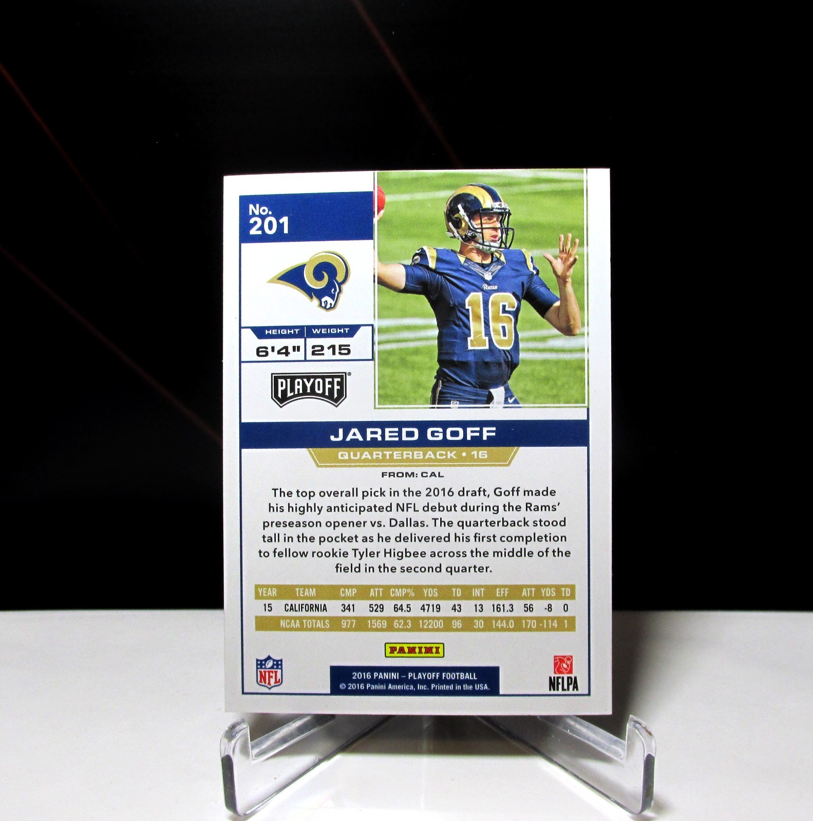2016 Panini Playoff Jared Goff #201 RC Rookie Los Angeles Rams Detroit Lions