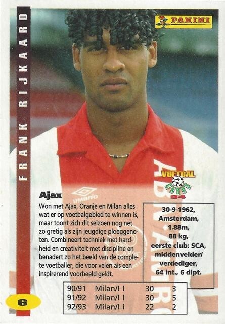 1993 – 1994 Panini Dutch Voetbal – Ajax (1 – 16) – Netherland / Holland