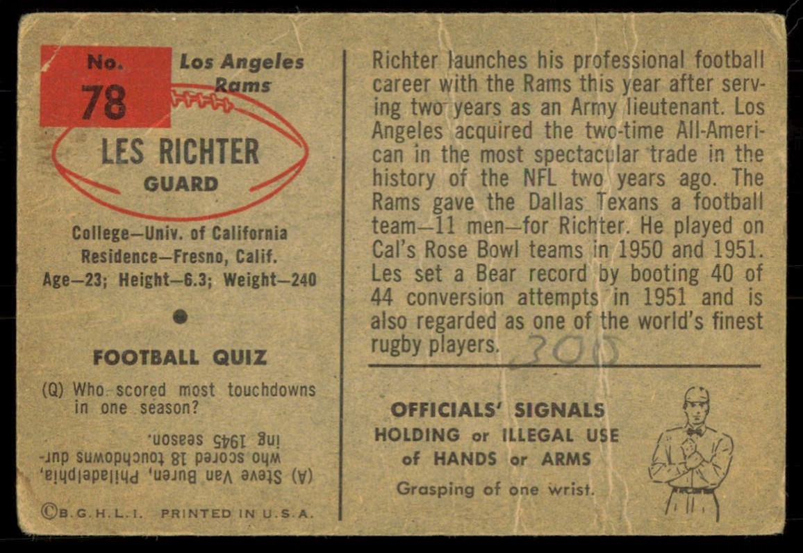 1954 Bowman Les Richter Los Angeles Rams #78