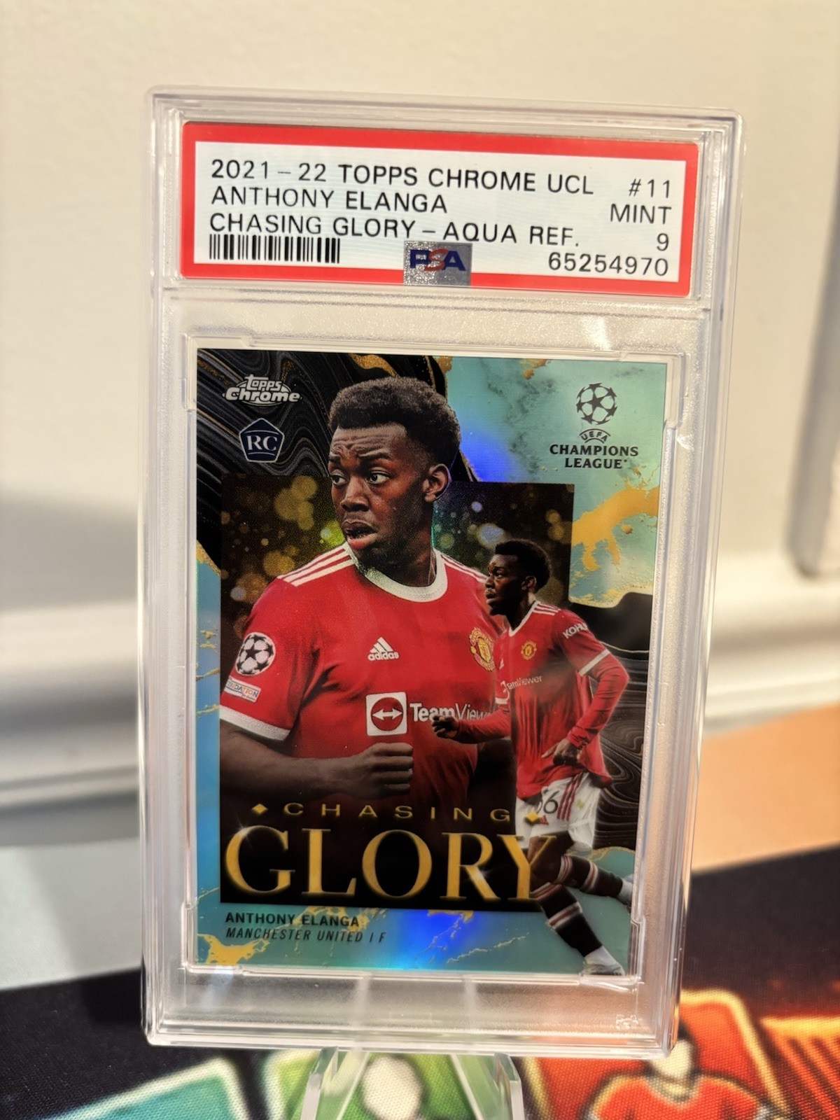 Anthony Elanga 2021-22 Topps Chrome UCL Chasing Glory Aqua RC /199 #CG-11 PSA 9