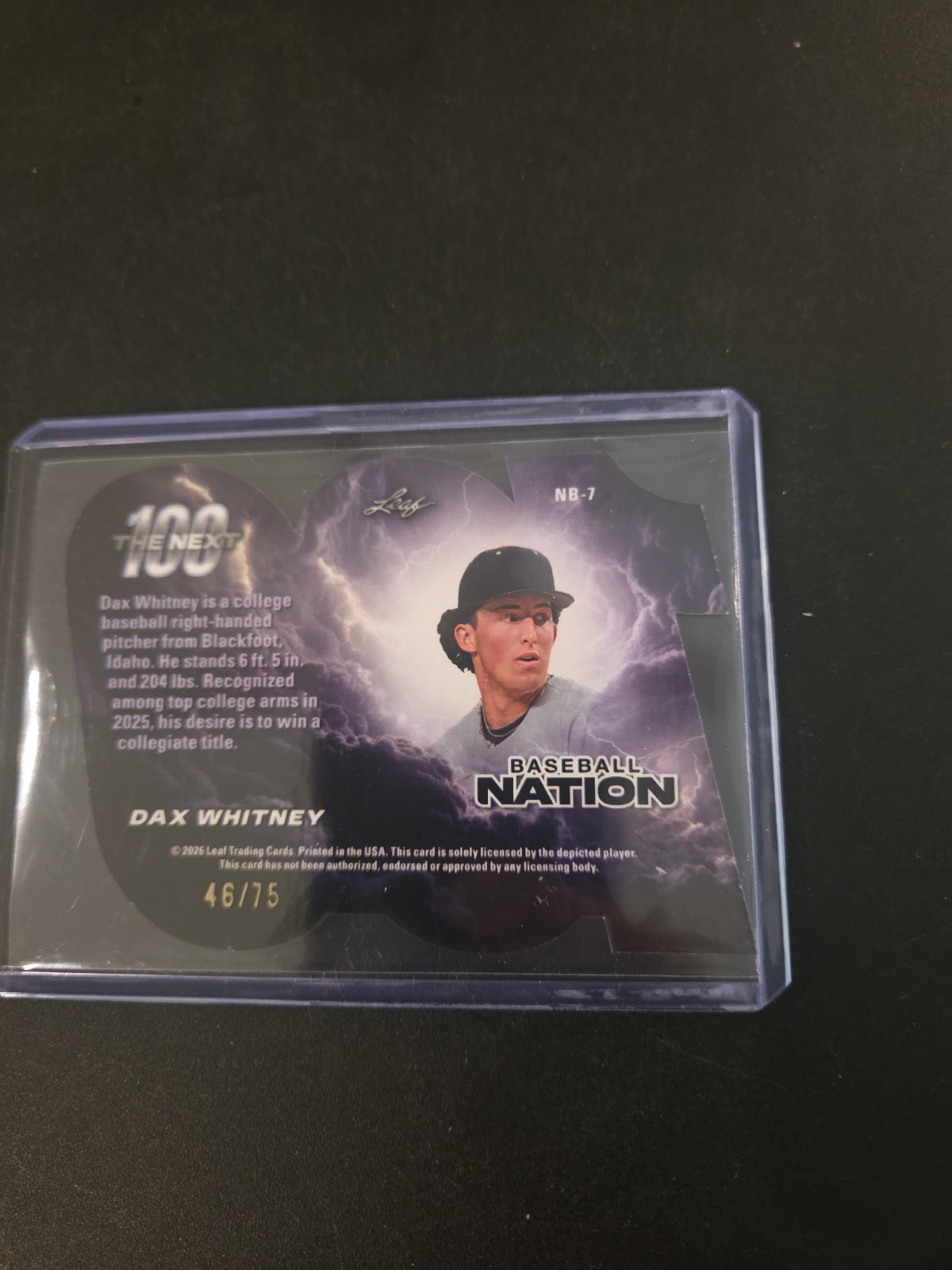 2026 LEAF BASEBALL NATION DAX WHITNEY THE NEXT 100 Silver /75