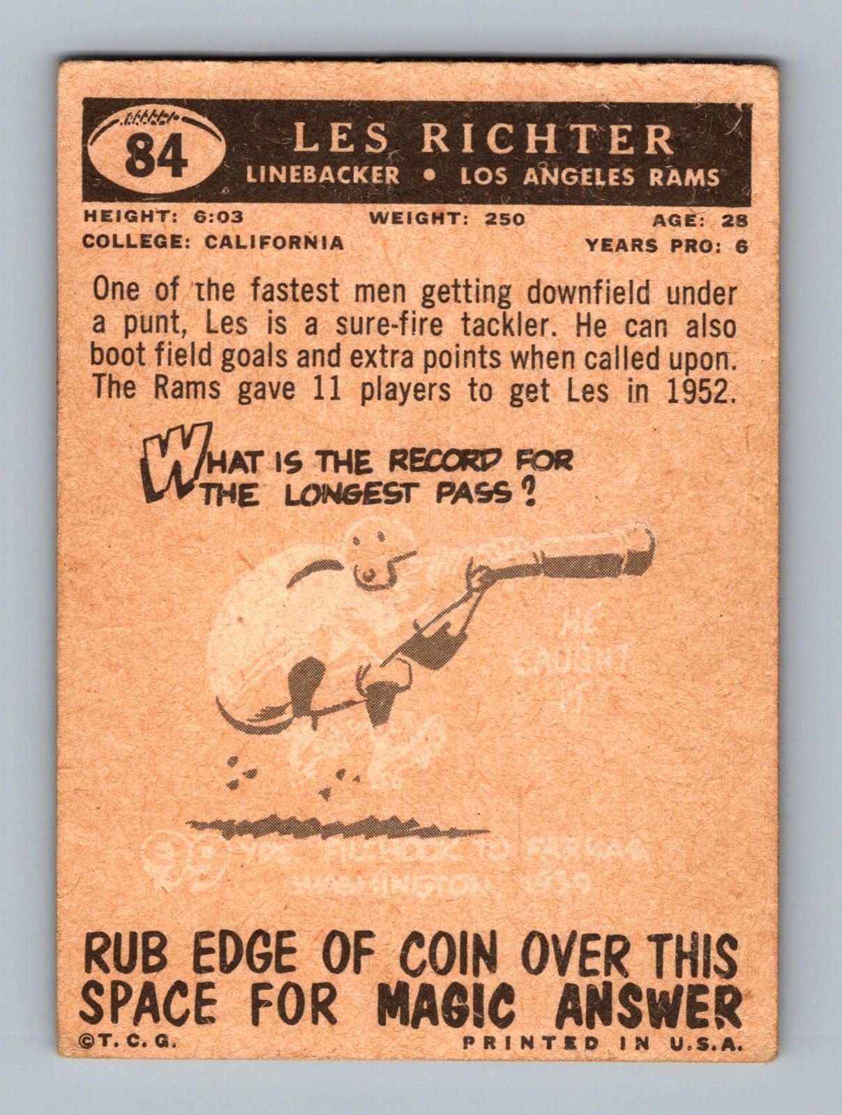 1959 Topps #84 Les Richter LOW GRADE Vintage Football Card
