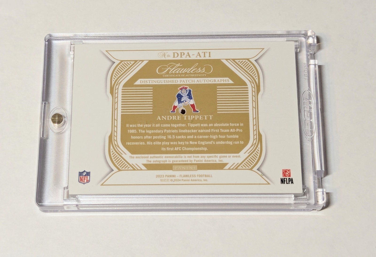 2023 Panini Flawless Andre Tippett Auto 5/5 NFL Shield Nike Swoosh #DPA-ATI