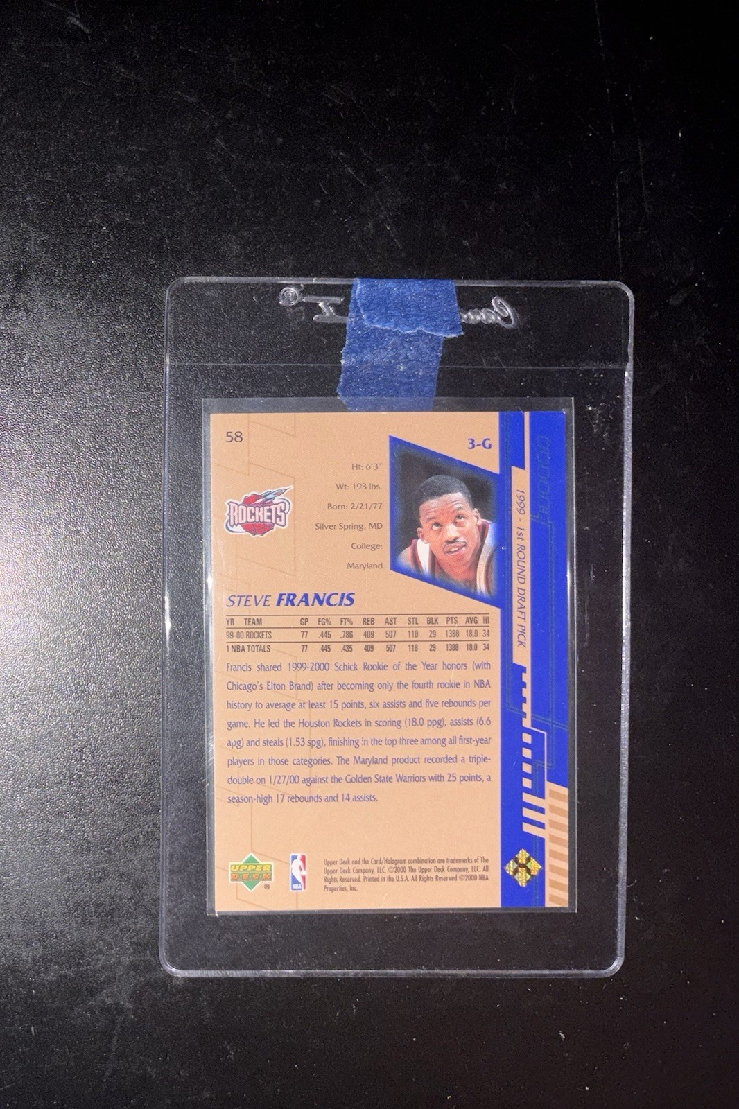 Upper Deck 1999 Hardcourt Steve Francis Houston Rockets On Card Auto #58