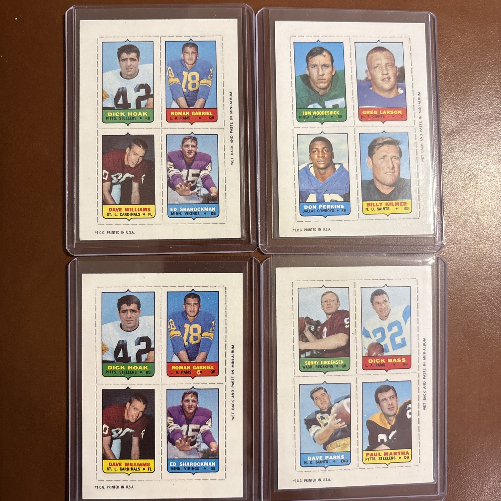 1969 Topps Football four in one. Kilmer, Jorgensen, Gabriel, among others.