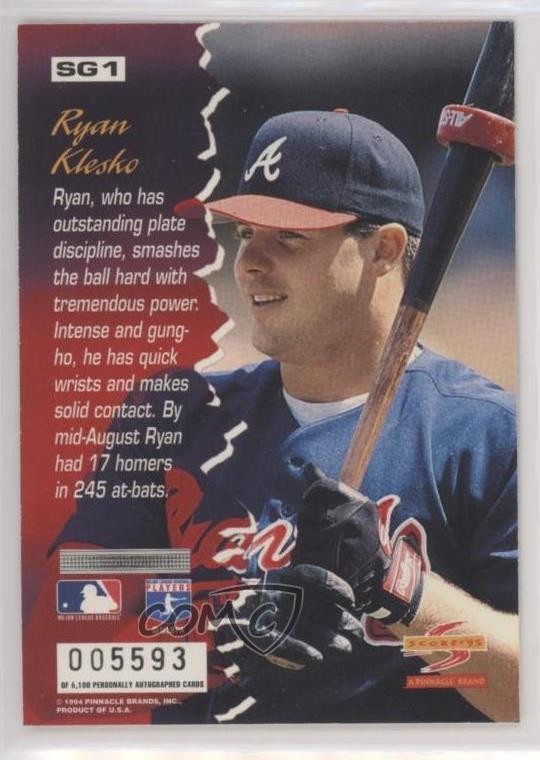 1995 Score Signed Greatness 5593/6100 Ryan Klesko #SG1 Auto 1l2