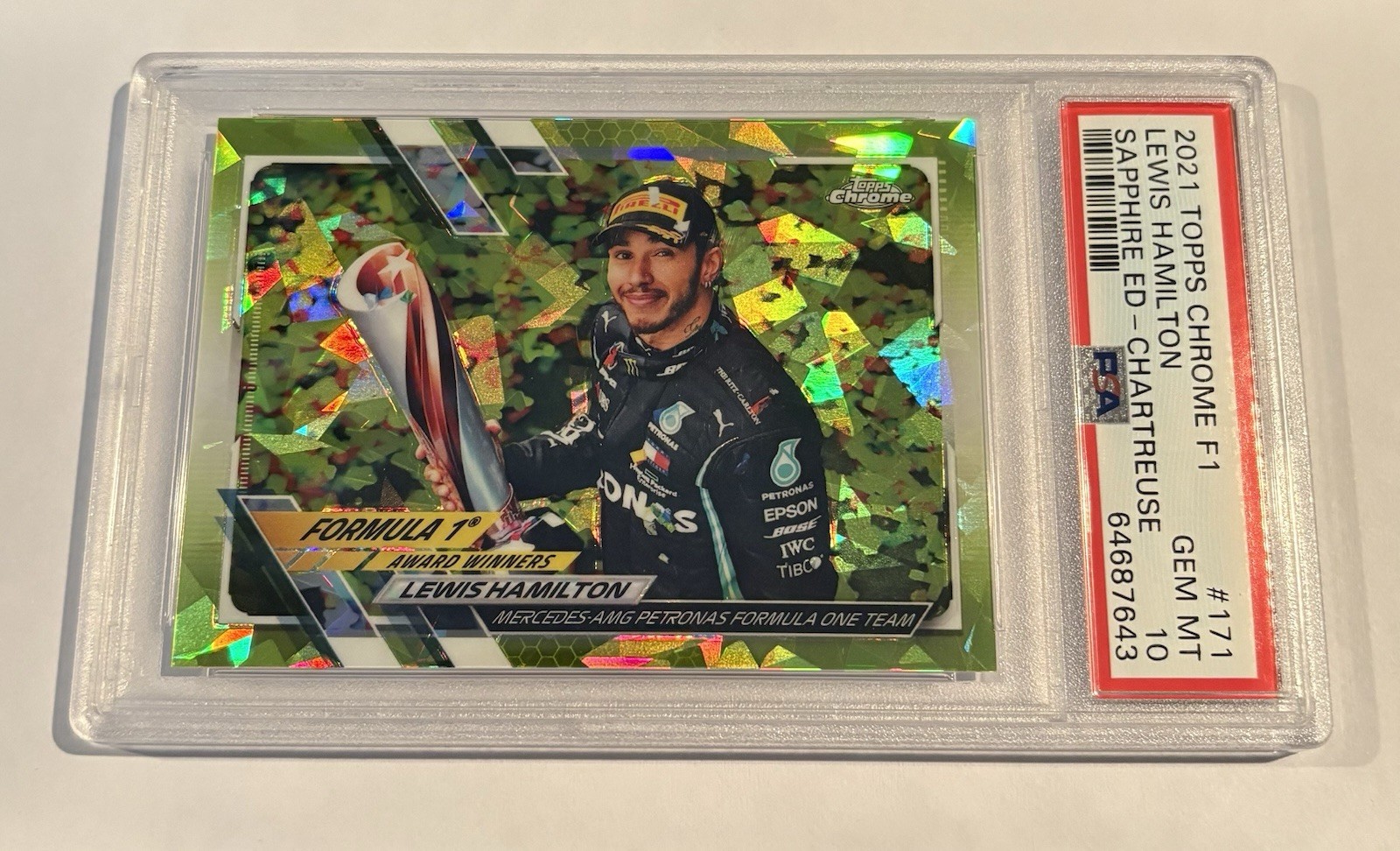2021 Topps Chrome Sapphire F1 Lewis Hamilton Chartreuse #/199 PSA 10 GEM MINT
