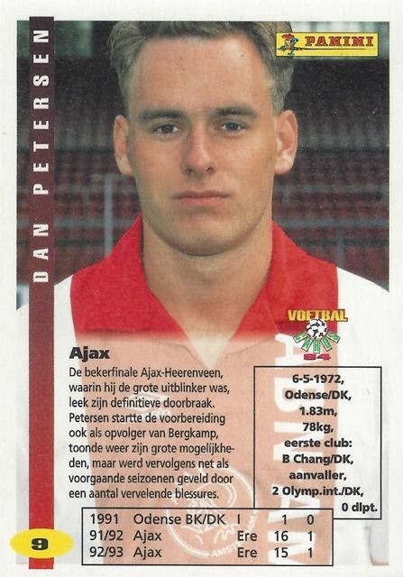 1993 – 1994 Panini Dutch Voetbal – Ajax (1 – 16) – Netherland / Holland