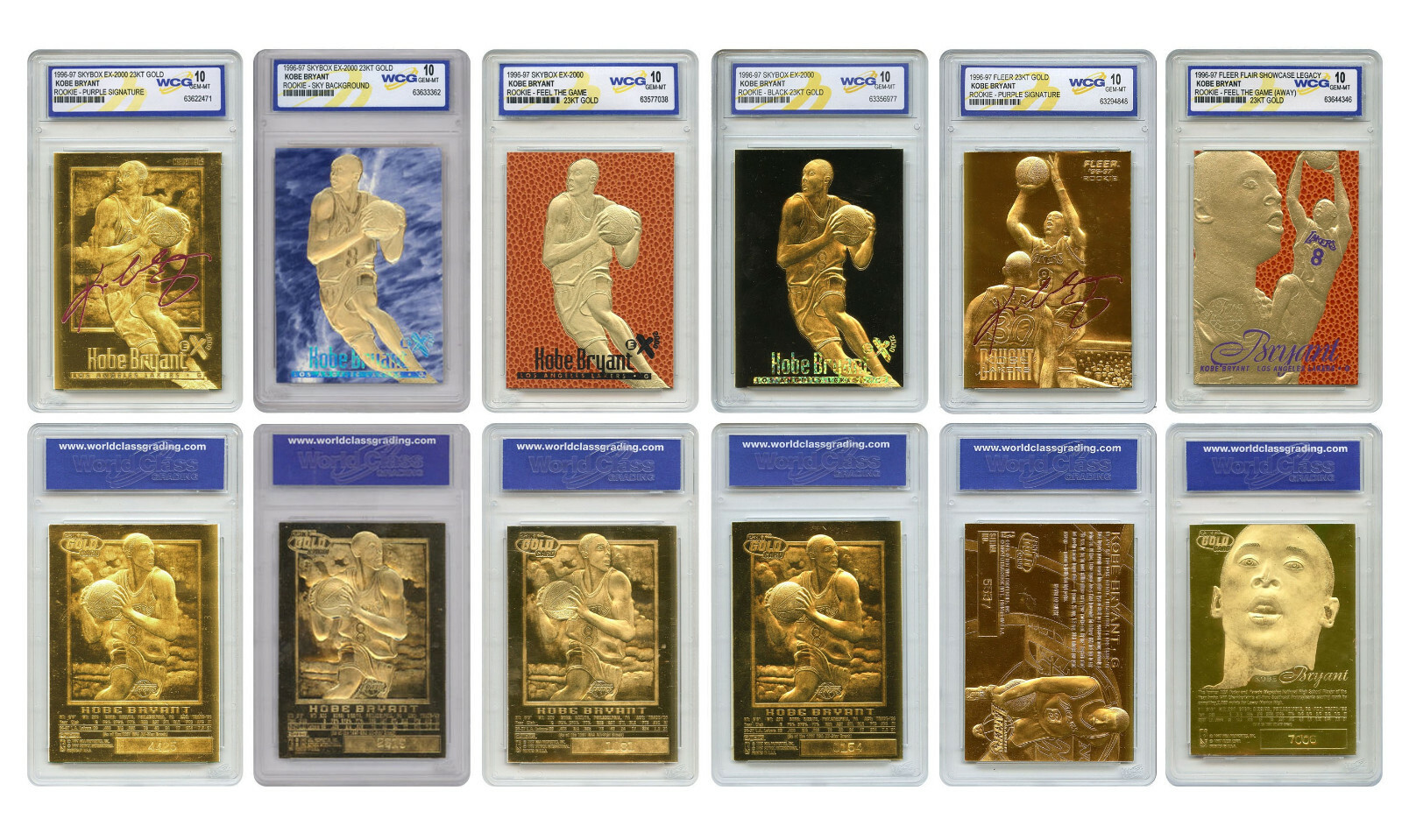 Kobe Bryant Mega-Deal Licensed 1996 ROOKIE Gold Cards Graded GEM 10 – SET OF 6
