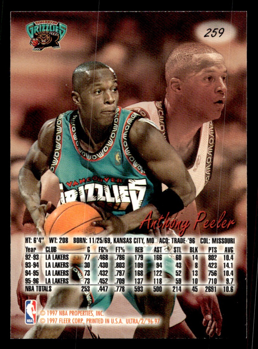 1996-97 Fleer Ultra – Anthony Peeler #259 Basketball Sports Card Raw