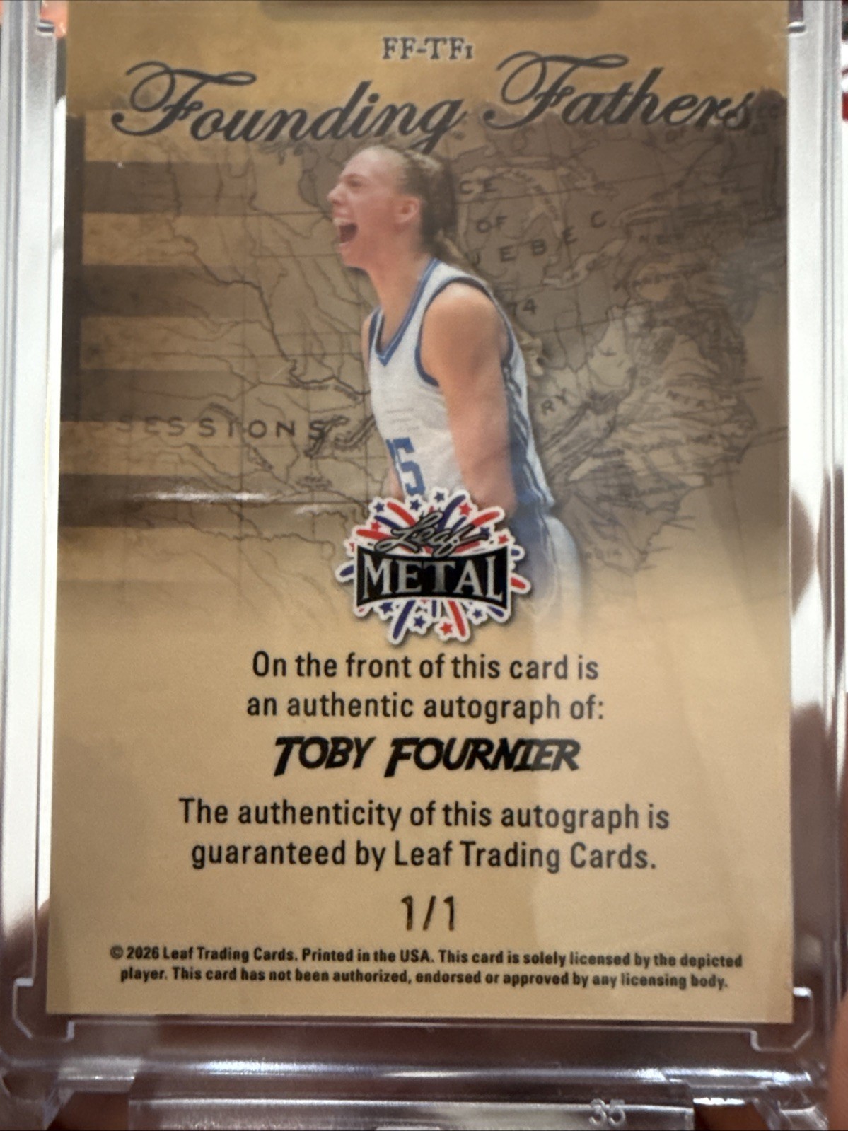 2026 Leaf Founding Fathers Toby Fournier Autograph 1/1 Rare!