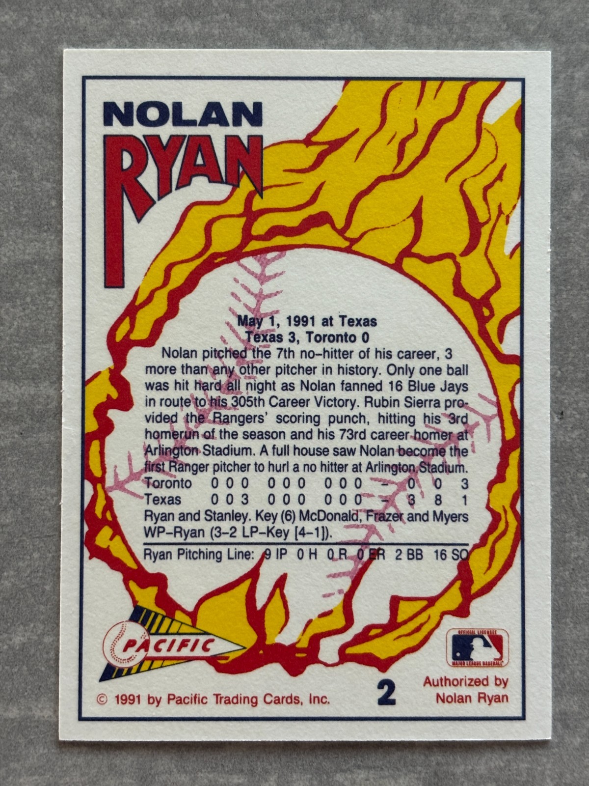 1991 Pacific NOLAN RYAN “No-Hitter #7” Rare Silver Insert Baseball Card #2
