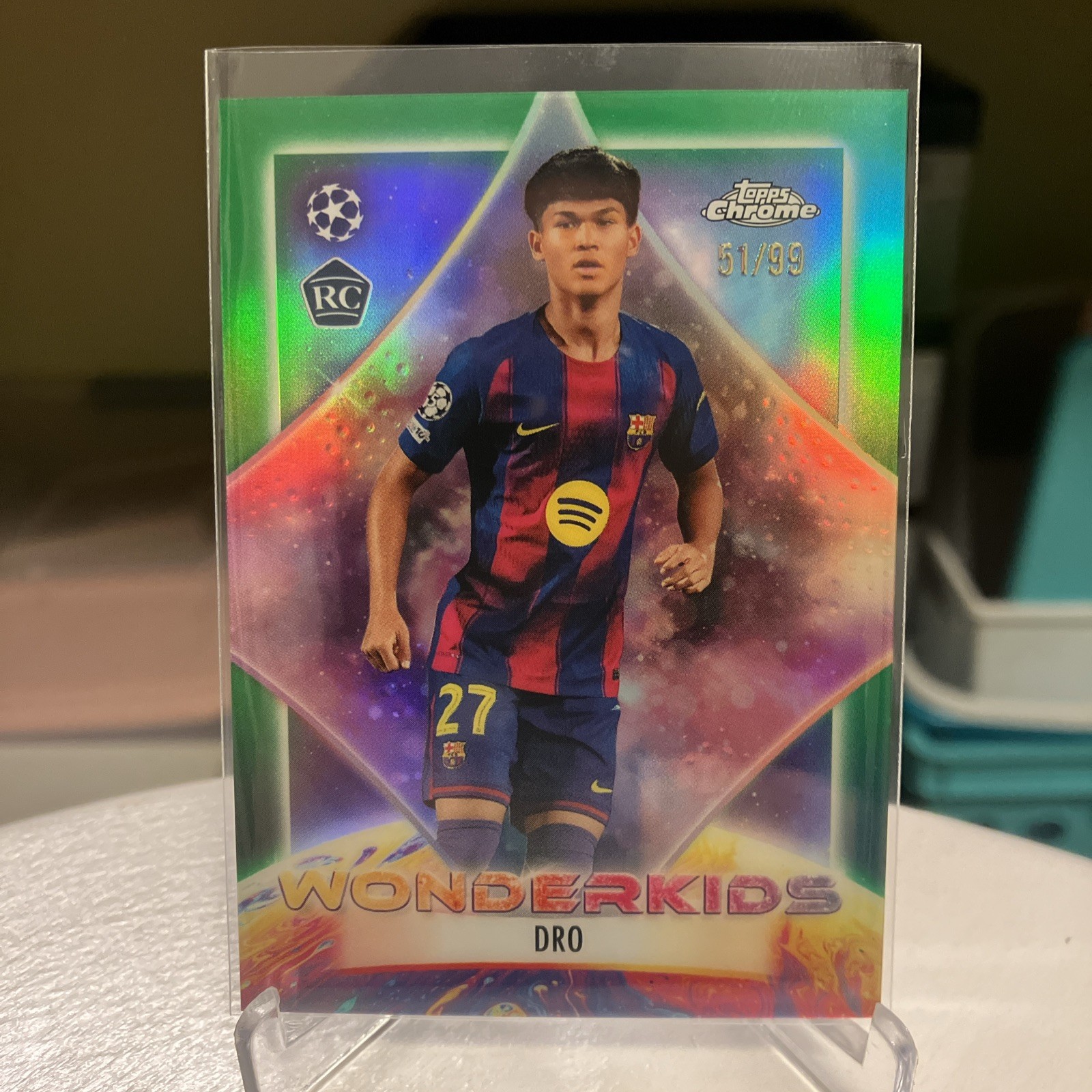 2025-26 Topps Chrome UEFA CC Dro Wonderkids RC Green Refractor #/99 Barcelona