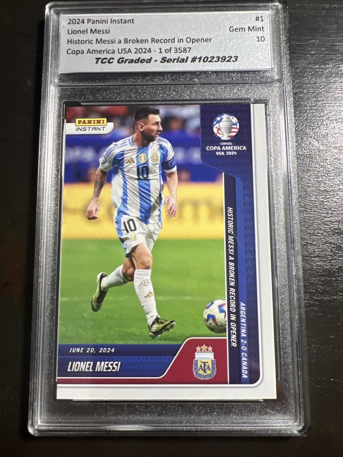 2024 Panini Instant Copa America Lionel Messi Opener TCC Graded Gem Mint