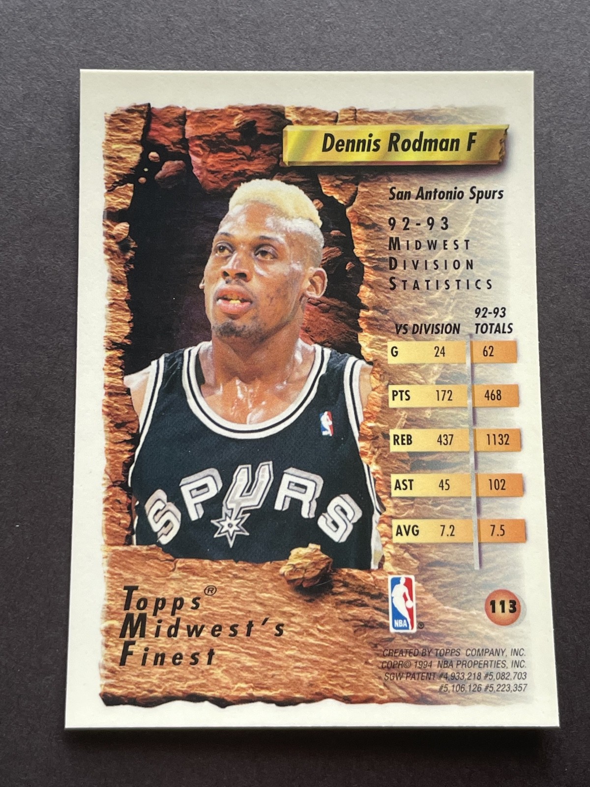 1993-94 Topps Finest Finest Refractor #113 Dennis Rodman