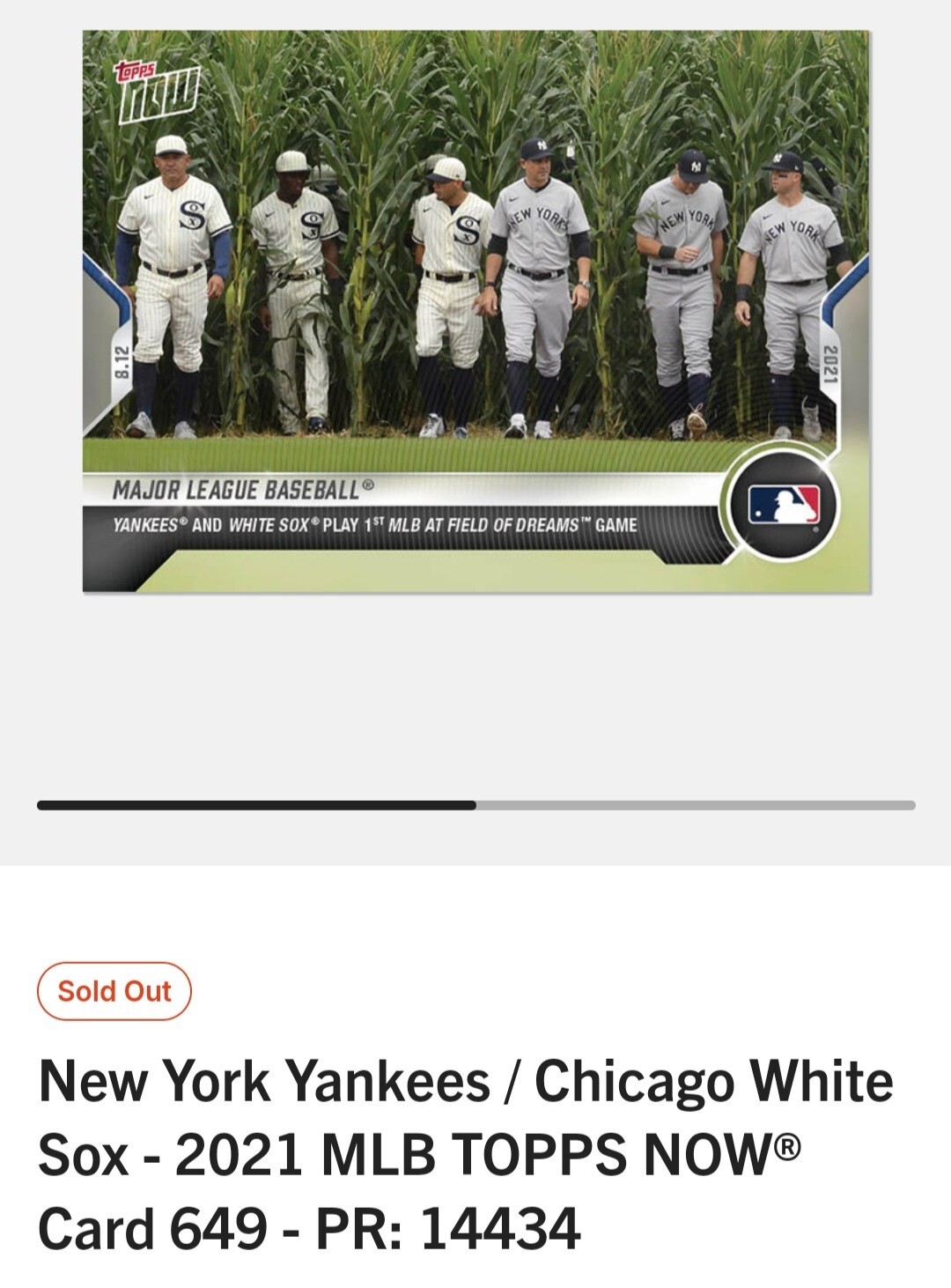 2021 Topps Now MLB New York Yankess / Chicago White Sox #649 Field of Dreams