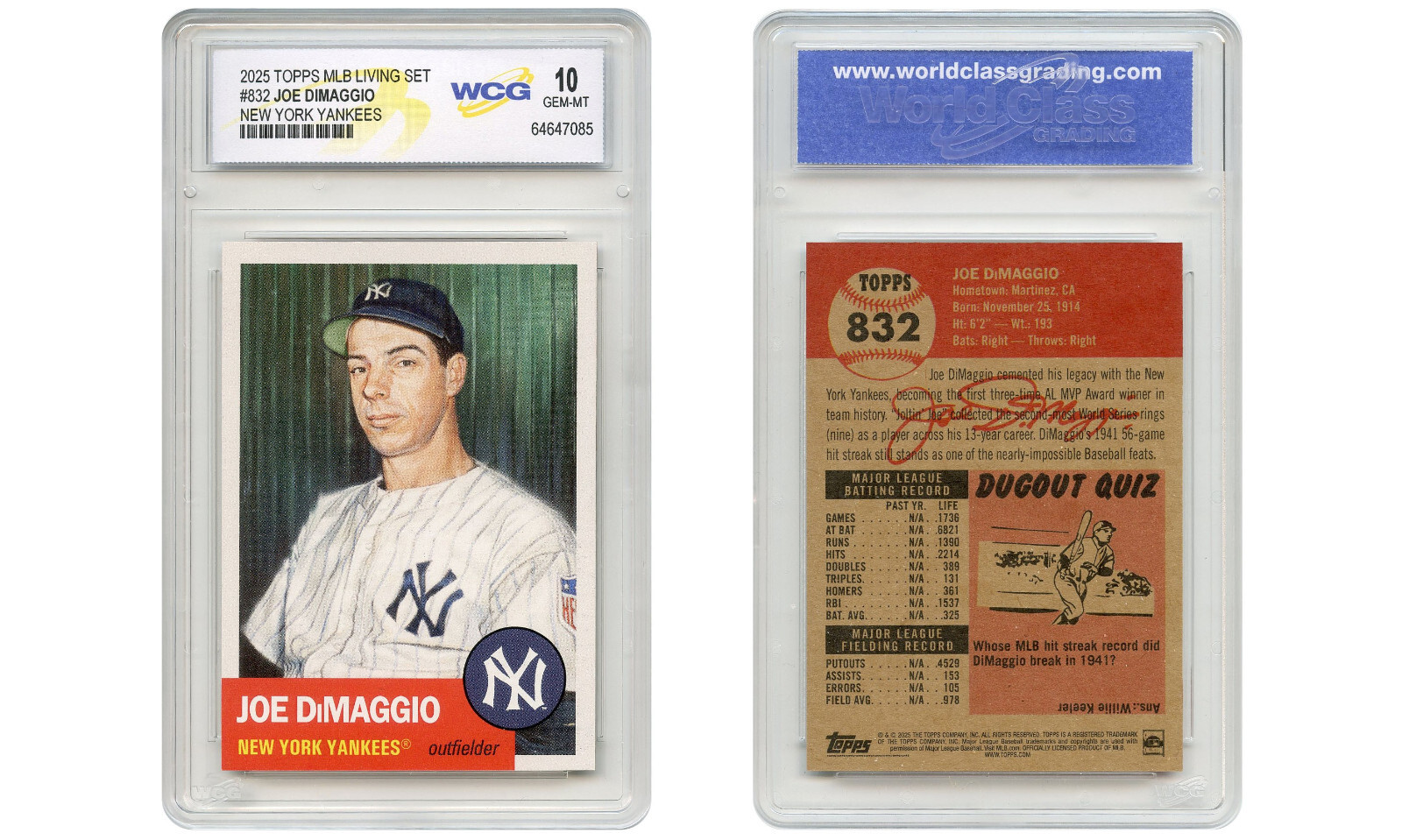 2025 Topps MLB Living Set JOE DIMAGGIO New York Yankees Card #832 – GEM MINT 10