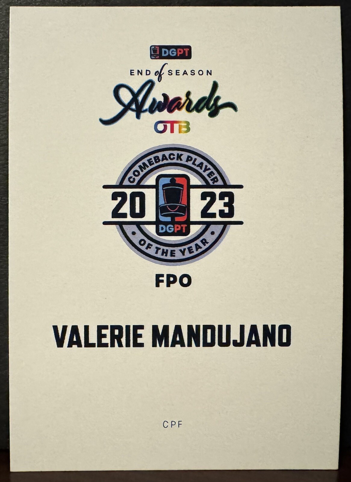 Disc Golf DGPT 2024 Valerie Mandujano 2023 Season Awards Foil Trading Card #CPF