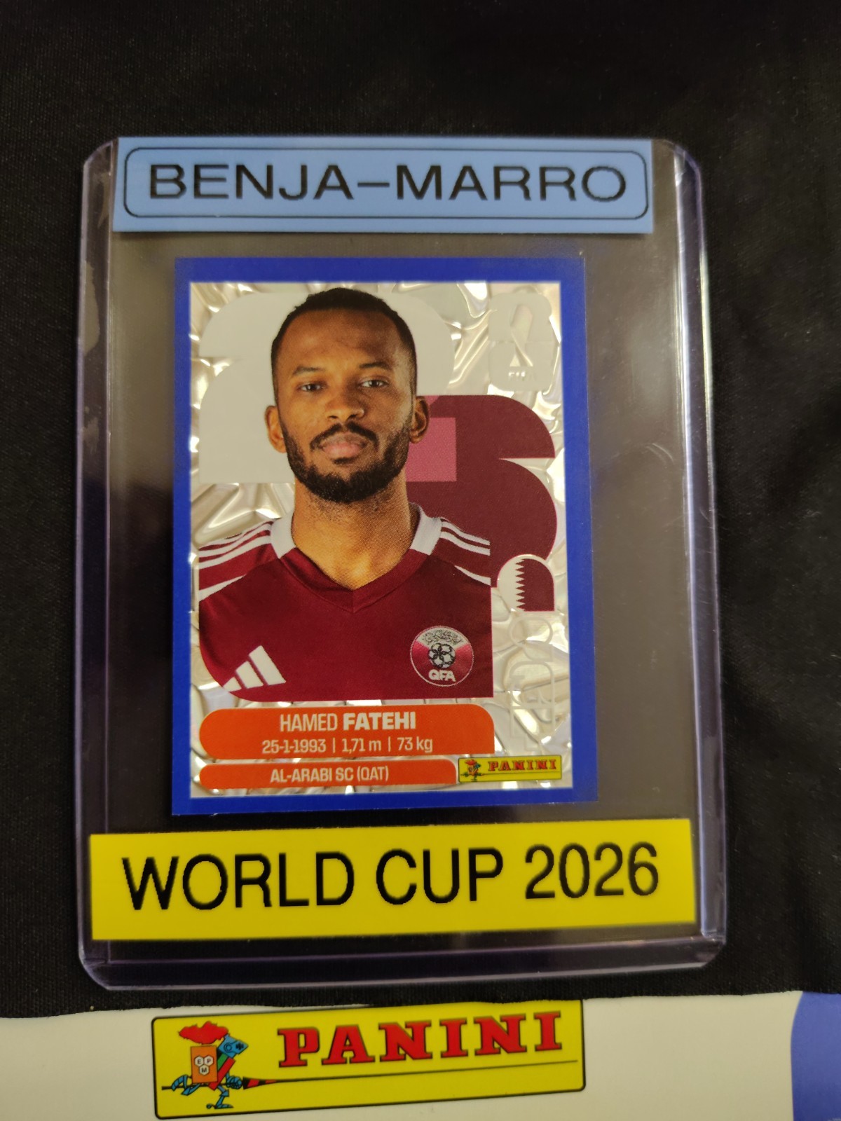 2026 Panini World Cup Sticker Blue Crumple Parallel Qatar Hamed Fatehi QAT12