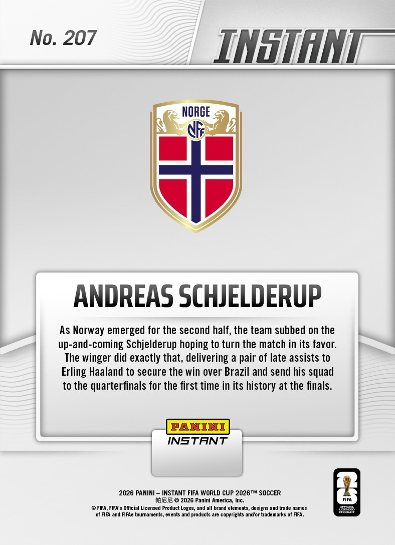 2026 Panini Instant FIFA World Cup #207 Andreas Schjelderup Norway PRESALE
