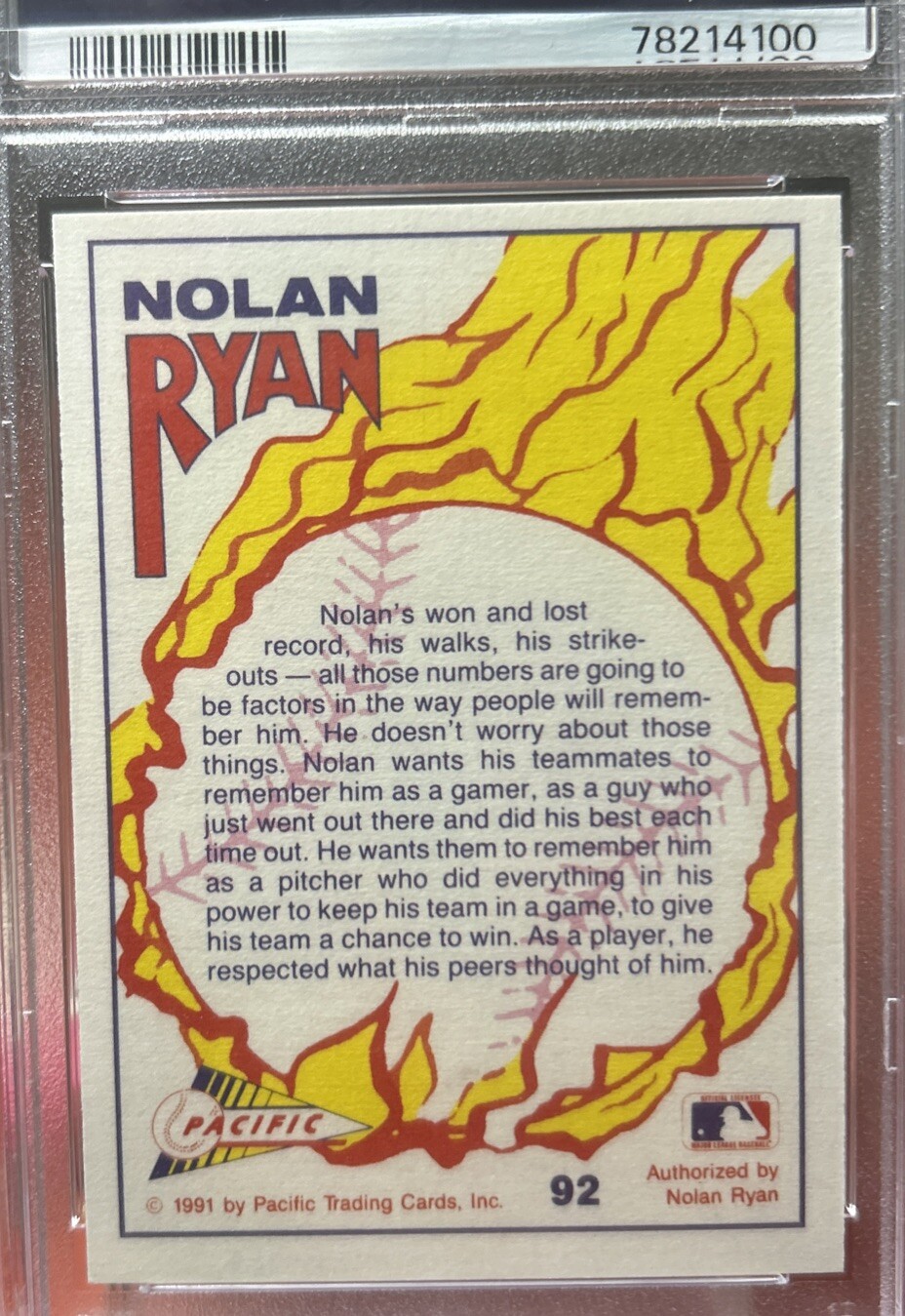 1991 Pacific 🔥 Nolan Ryan Texas Express – #92 ⚾️. PSA. 9
